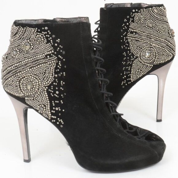 SAM EDELMAN Quantam Bling Lace Up Ankle Bootie Suede Stiletto Heel Women Size 9 - Picture 2 of 11